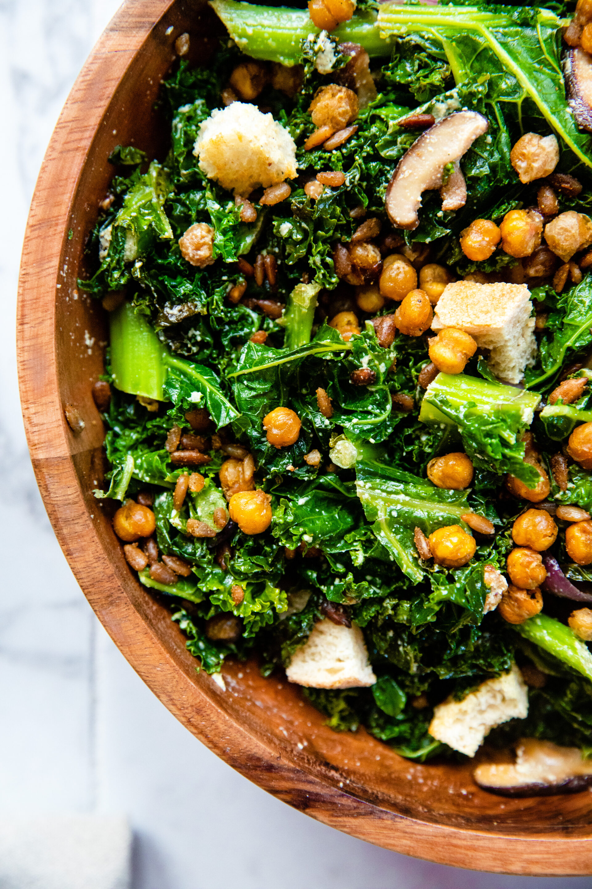 Warm Kale and Mushroom Salad + Creamy Dressing - Lettuce Bow and Say